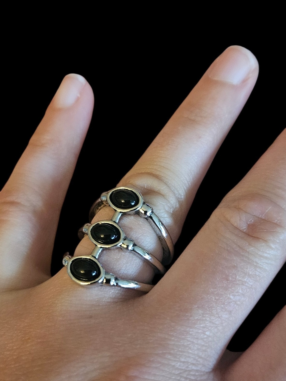 Silver Stackable Rings with Black Stones